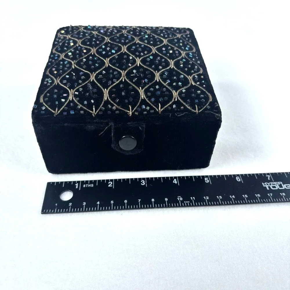 Decorative Velvet Beaded Gift Box Black Vintage Square Soft Luxury‎ Christmas